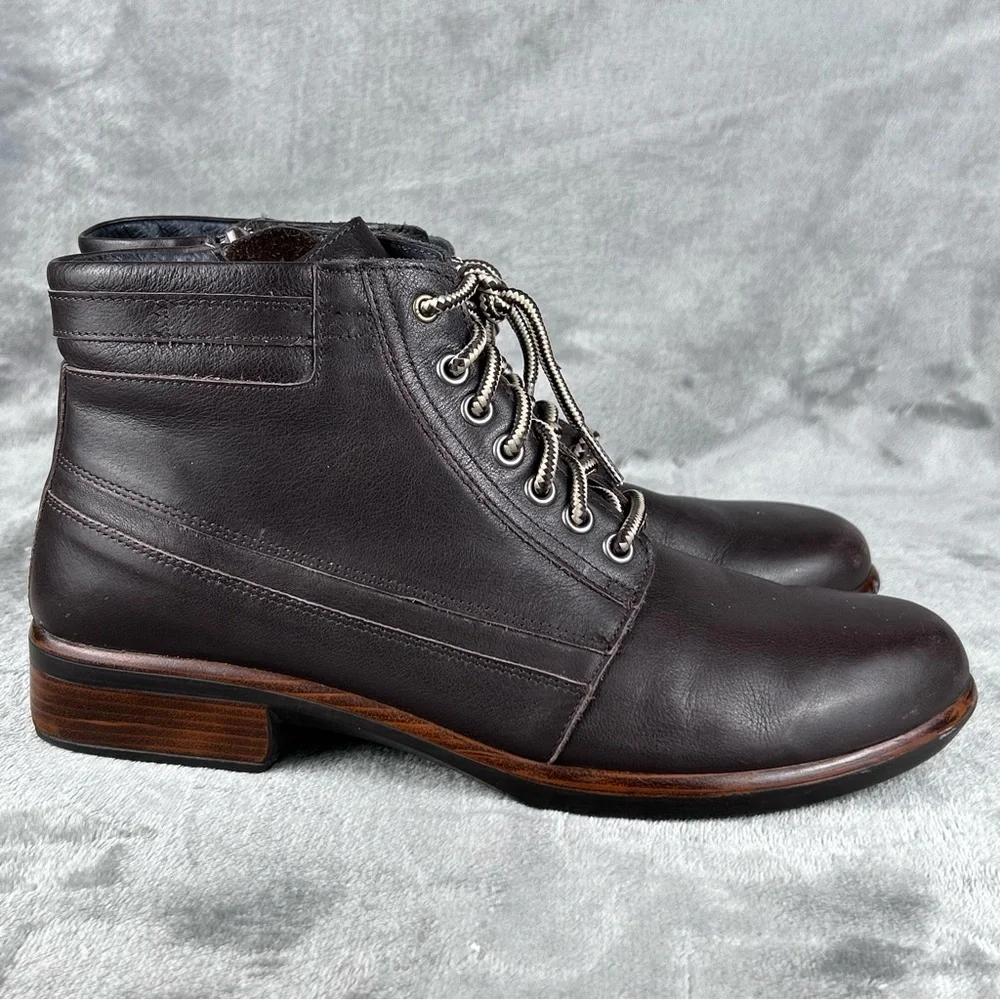 Naot Ankle Boots Womens EU 41 US 9 Brown Leather Lace Up Side Zip Preppy Classic